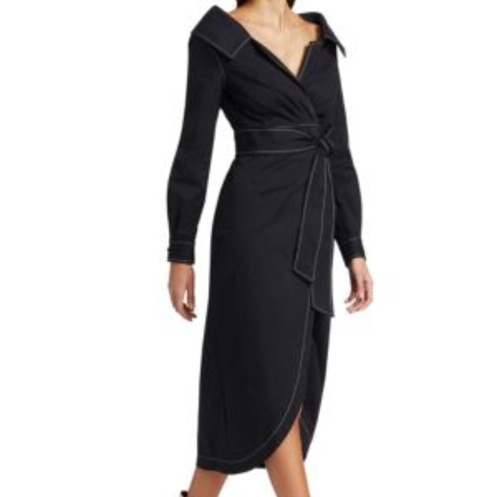 NWT Staud Jacklyn Topstitched Cotton-Blend Twill Wrap Dress